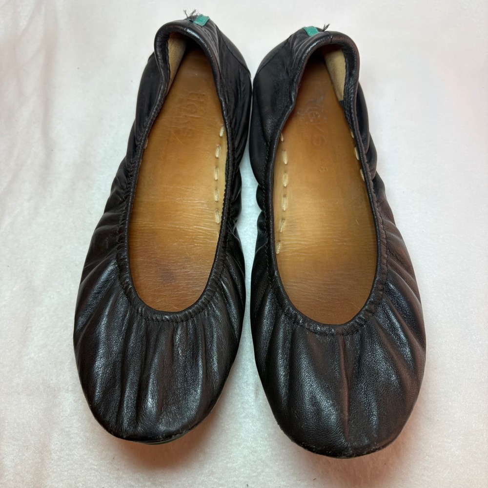 Tieks by Gavrieli Matte Black Leather Ballet Flats Size 8 Teal Sole Foldable